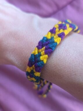 Handmade Braided Unixex Friendship Bracelet in Bright Purple, Blue & Yellow NWOT